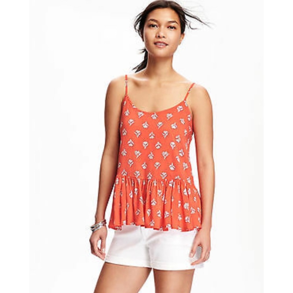 Old Navy Geo Print Orange Peplum Swing Cami